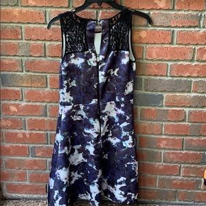 Patterned and black lace Fit and Flare Dress